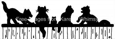 Silhouettes of Cats 7 - Row of Cats on a Fence