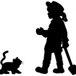 Kitten Silhouette 6 - Child with Shovel and Kitten