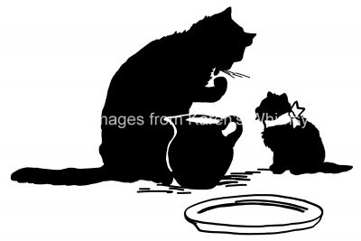 Kitten Silhouette 1 - Cat and Kitten Drinking Milk