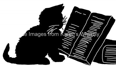 Kitten Silhouette 7 - Kitten Reading a Book