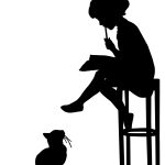 Cat Silhouette Clip Art 4 - Girl Writes with Cat