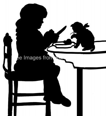 Cat Silhouette Clip Art 6 - Girl Shares Her Meal
