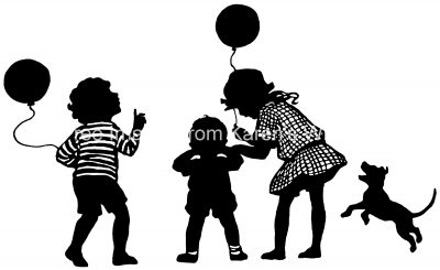 Silhouettes of Dogs 8 - Dog with Kids and Balloons