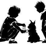 Free Dog Silhouettes 4 - Children Tend to a Dog