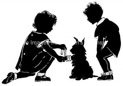 Free Dog Silhouettes 4 - Children Tend to a Dog