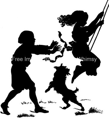 Free Dog Silhouettes 7 - Children on Swing
