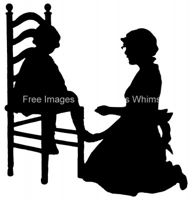 Silhouette of People 16 - Woman Ties Child's Shoe