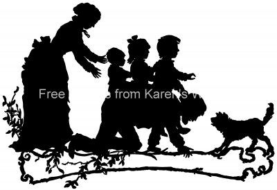 Family Silhouettes 7 - Mother and Father Play with Children