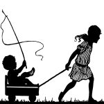 Silhouette of Children 18 - Girl Pulling Wagon
