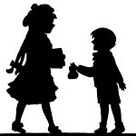 Silhouette of Children 19 - Boy Giving Girl Present
