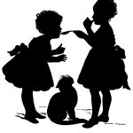 Silhouette of Children 6 - Two Girls and a Cat