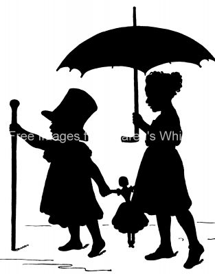 Silhouette of Children 2 - Top Hat and Umbrella