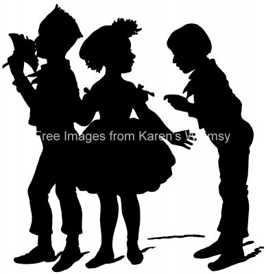 Silhouette of Children 3 - Three at a Dance