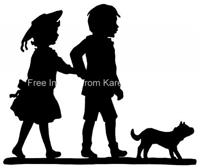Silhouette of Children 7 - Two Children with Dog