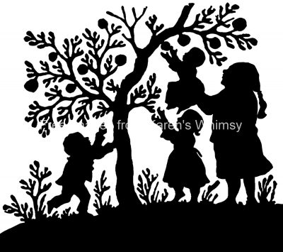 Mother and Child Silhouette 9 - Picking Apples Together