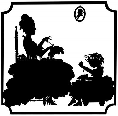 Mother and Child Silhouette 3 - Mother and Child Doing Embroidery