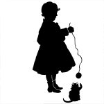 Girl Silhouette 13 - Playing with a Kitten