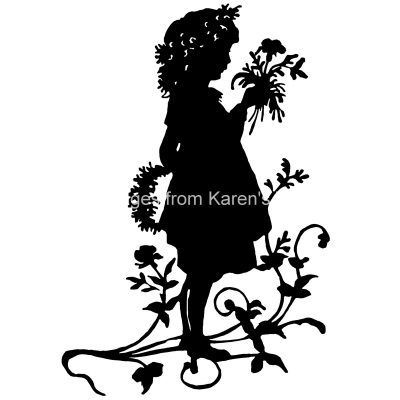 Girl Silhouette 11 - Flower Wreath and Bouquet