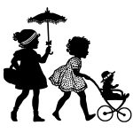 Child Silhouette 18 - Girls with Doll in Stroller