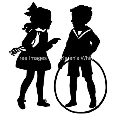 Child Silhouette 19 - Boy and Girl with Hoop