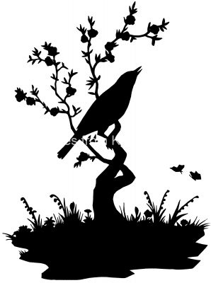 Silhouette Art 8 - Bird Singing on a Branch