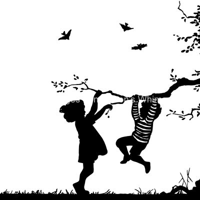 Child Silhouette Art 14 - Playing on a Tree
