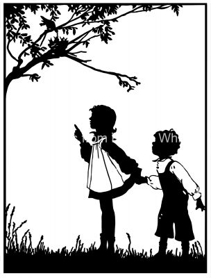 Child Silhouette Art 7 - Two at a Birds Nest