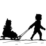 Silhouettes of Boys 11 - Boy Pulling Girl on Sled