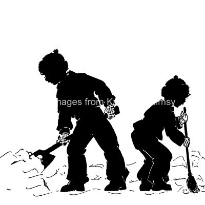 Silhouettes of Boys 7 - Shoveling Up Snow