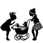 Kid Silhouette 21 - Girls with Doll in Buggy