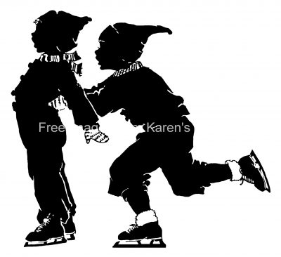 Kid Silhouette 1 - Two Children Ice Skating