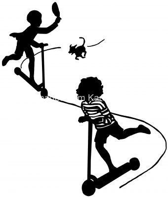 Kid Silhouette 16 - Kids Riding Scooters
