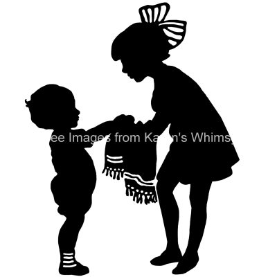 Kid Silhouette 20 - Girl Dries Toddlers Hands