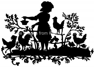 Silhouette Woman 8 - Feeding the Chickens