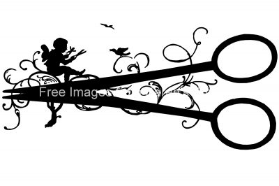 Fairy Silhouette Clip Art 11 - Fairy Sitting on Scissors
