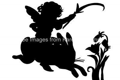 Fairy Silhouette Clip Art 7 - Little Fairy Riding a Rabbit