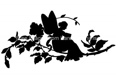 Fairy Silhouette Clip Art 9 - Fairy Reading on a Rose Stem