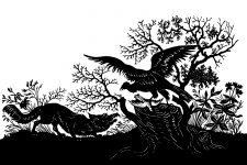 Animal Silhouette Art 10 - Fox and Hawk Confrontation