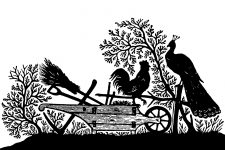 Animal Silhouette Art 4 - Peacock and Rooster on Plow