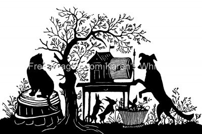 Animal Silhouette Art 1 - Cat and Dog in the Yard