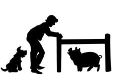 Farm Animal Silhouette 11 - Boy with Pig and Dog