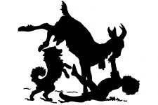 Farm Animal Silhouette 2 - Boy and Dog with a Goat