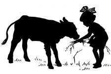 Farm Animal Silhouette 5 - Girl Feeding a Calf