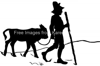 Farm Animal Silhouette 7 - Boy Leading a Calf