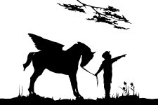Free Silhouette Clip Art 14 - Child with Winged Horse