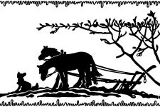 Free Silhouette Clip Art 6 - Draft Horses with Dog