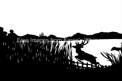 Free Silhouette Clip Art 8 - Elk by a Lake