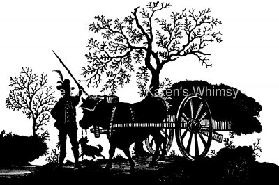 Silhouette Artwork 10 - Oxen Pulling Hay Cart
