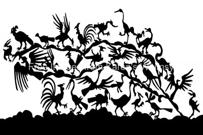 Silhouette Artwork 2 - Flocks of Birds on Branches