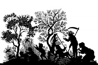Silhouette Artwork 3 - People Having a Picnic in the Woods